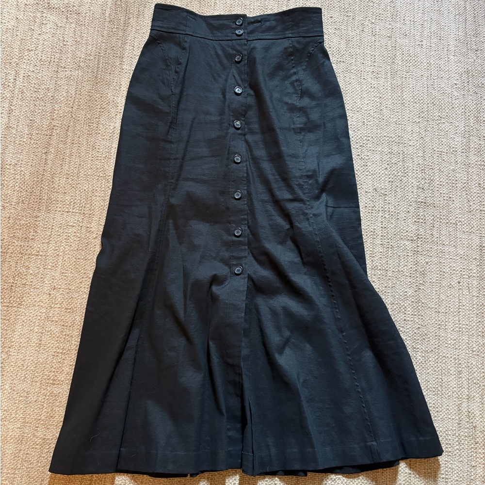 A.L.C Black Button-Down Flare Midi Skirt Size 4